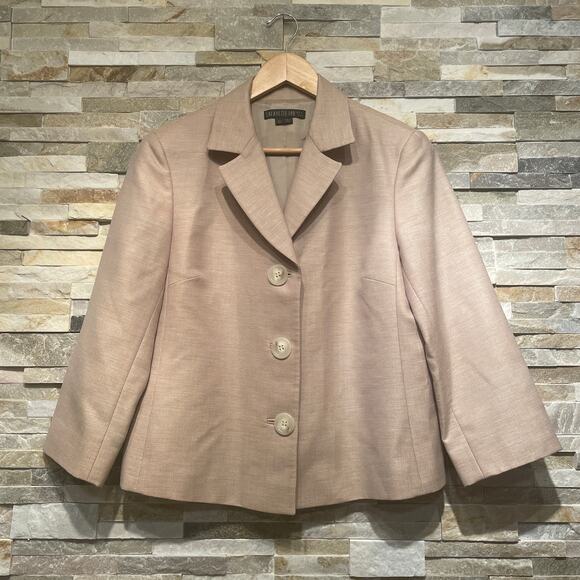 Lafayette 148 Beige Virgin Wool Linen Blazer | Size 10, Tailored, Classic - Picture 4 of 7